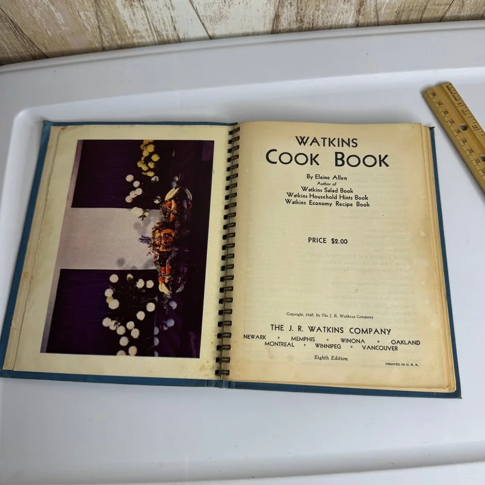 Vintage Watkins Cook Book by Elaine Allen J.R. Watkins Co. Blue Spiral Bound